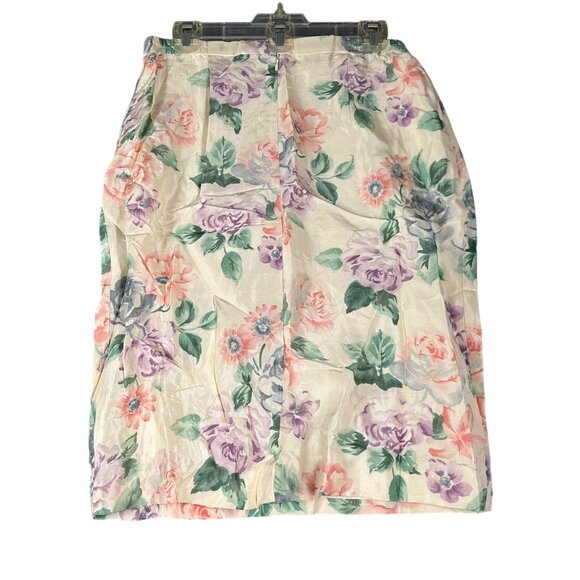 Vintage Talbots Womens 8 Pure Silk Ivory Pastel Floral Skirt Suit Set - Picture 8 of 12